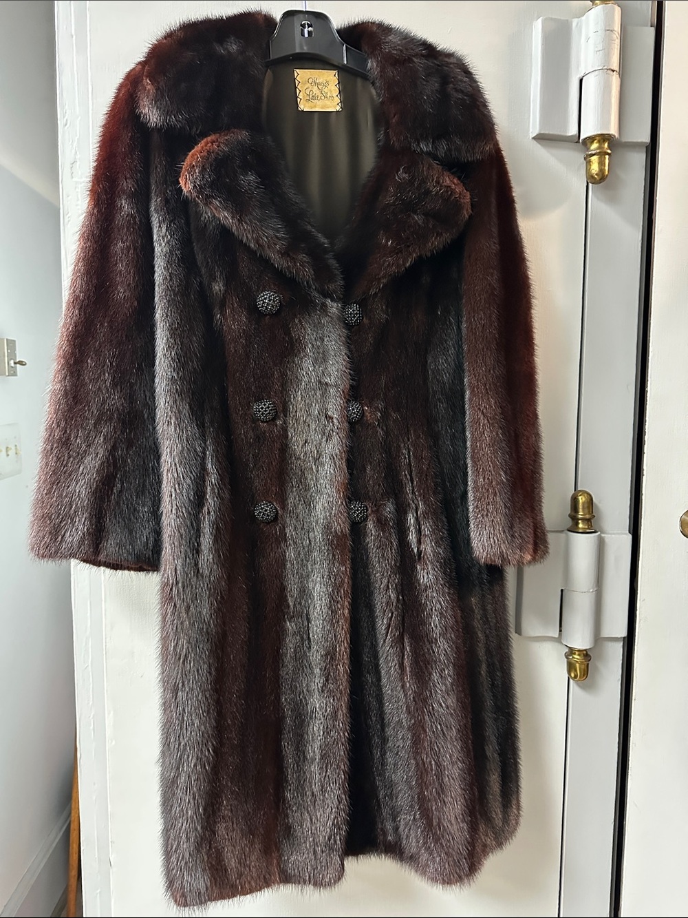 Vintage Double-Breasted Dark Brown Mahogany Mink Fur Coat